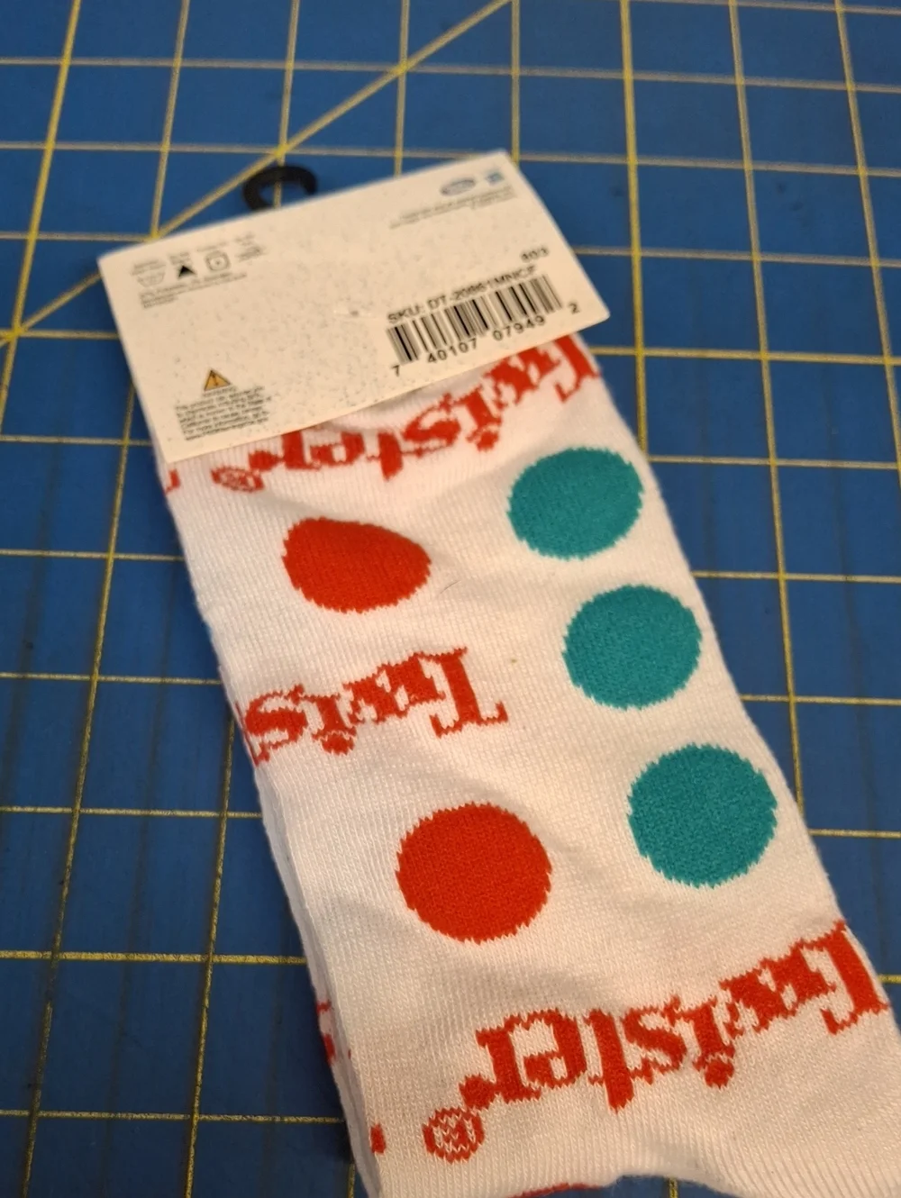 Hasbro Twister White Crew Socks Teal Red Dot Pattern NWT